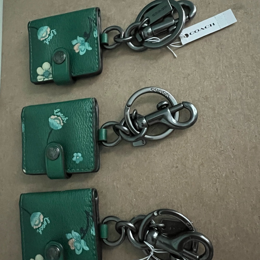 Coach Green Floral Keychain/Photo Holder/Bag charm